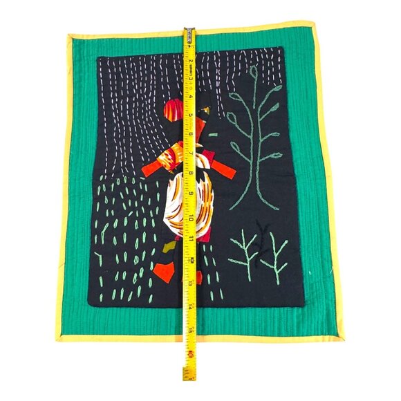 Handmade Fiber Art Quilt The Woman Is Walking And It Is Raining Marion Schmoda - Picture 6 of 6